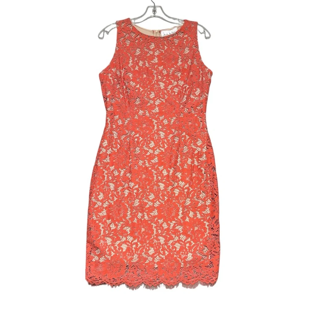 Nicole Miller Sleeveless Lace Dress - Orange